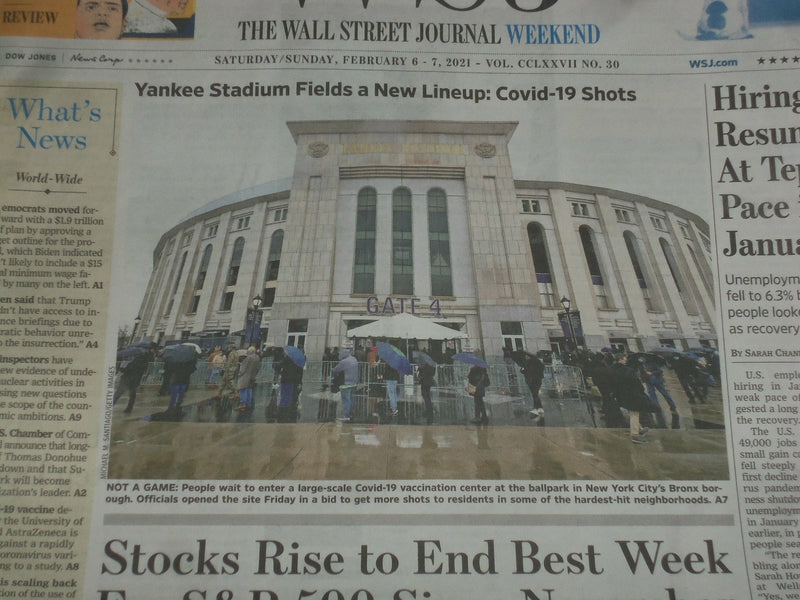 2021 FEBRUARY 6-7 THE WALL STREET JOURNAL - YANKEE STADIUM FOR VIRUS VACCINE