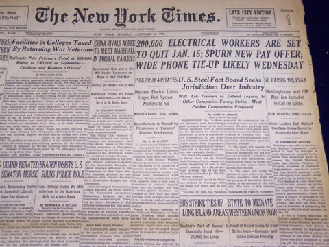 1946 JANUARY 6 NEW YORK TIMES - ELECTRICAL WORKERS SET TO QUIT - NT 3232