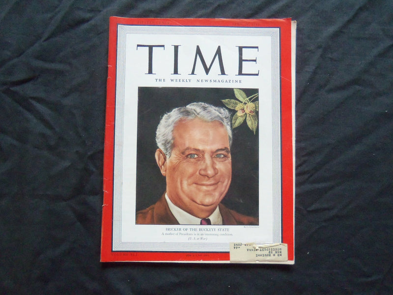 1943 APRIL 26 TIME MAGAZINE - JOHN W. BRICKER OF BUCKEYE STATE - T 861