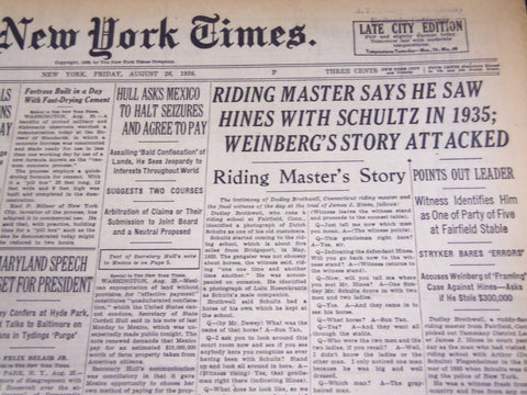 1938 AUG 28 NEW YORK TIMES - RIDING MASTER SAS HE SAW HINES WITH SCHULTZ- NT 702
