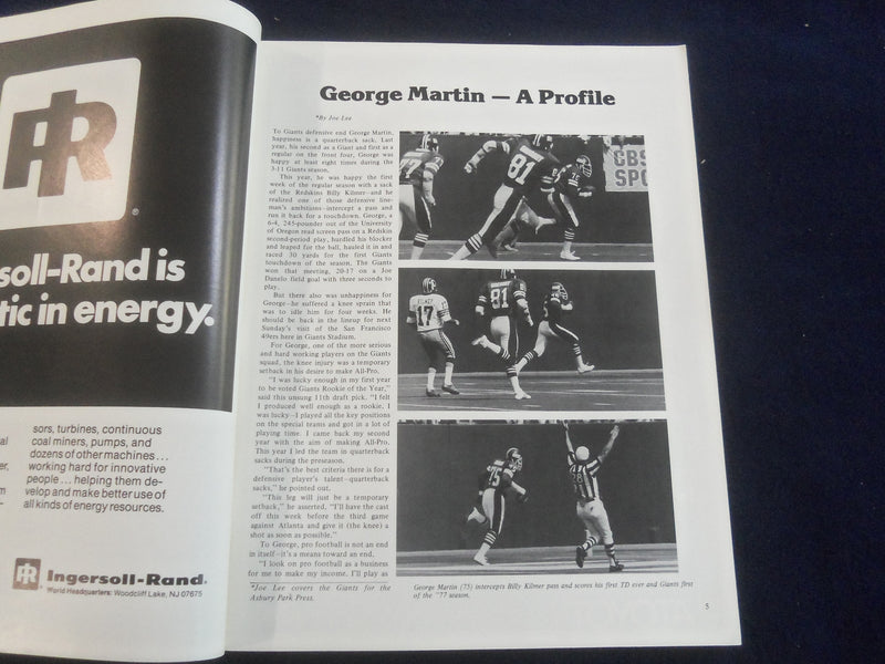 1977 OCTOBER 9 PRO MAGAZINE - NY GIANTS VS. PHILADELPHIA EAGLES - SP 4714S