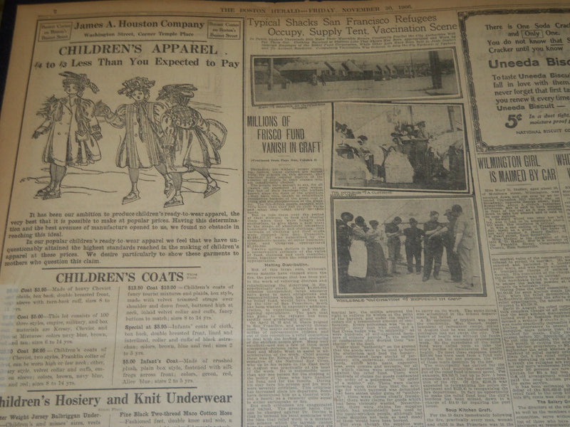 1906 NOV 30 THE BOSTON HERALD - MILLIONS OF FRISCO FUND VANISH GRAFT - BH 121