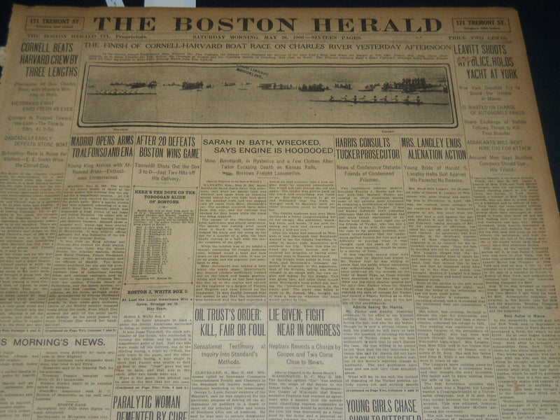 1906 MAY 26 THE BOSTON HERALD - CORNELL BEATS HARVARD CREW BY 3 LENGTHS - BH 292