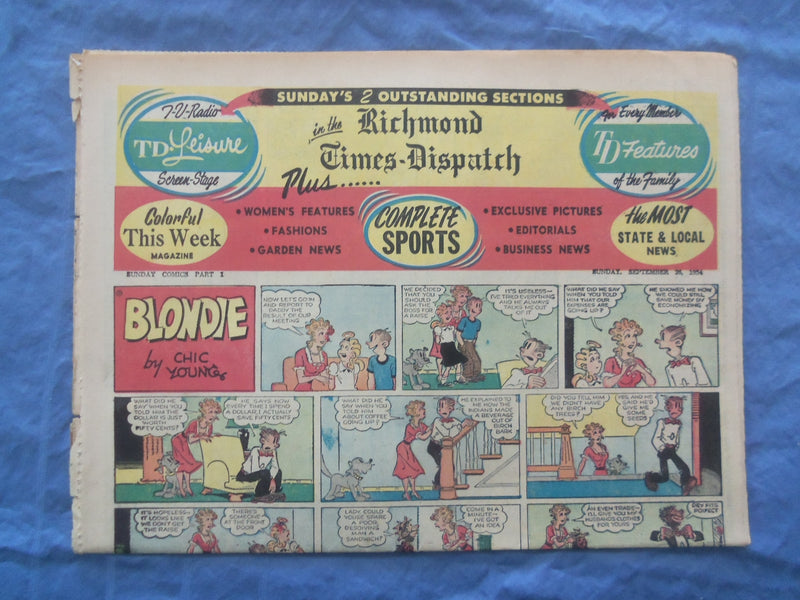 1954 SEP 26 RICHMOND TIMES-DISPATCH NEWSPAPER - SUNDAY COLOR COMICS - NP 8426