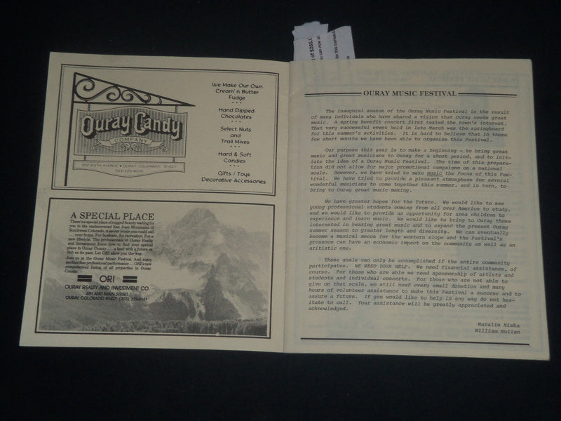 1983 JULY OURAY MUSIC FESTIVAL PROGRAM - COLORADO - INAUGURAL SEASON - J 4236