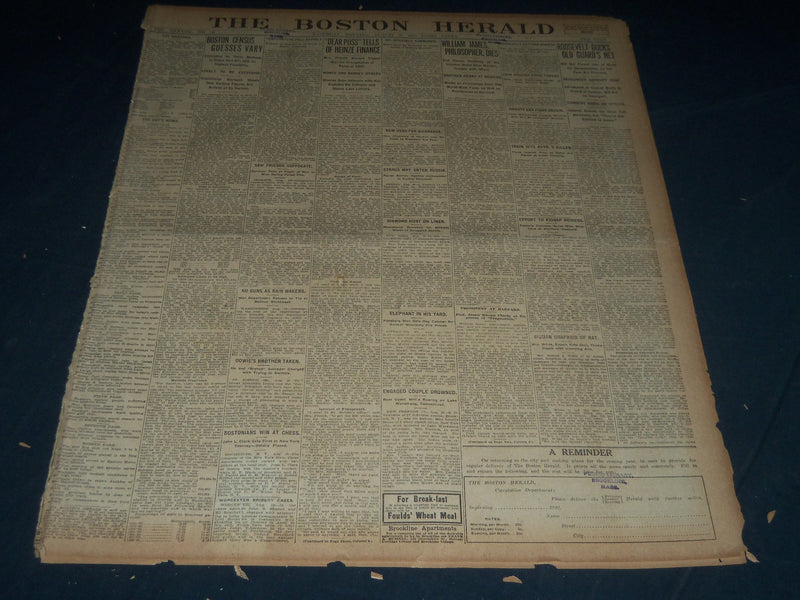 1910 AUGUST 27 THE BOSTON HERALD - WILLIAM JAMES PHILOSOPHER DIES - BH 151