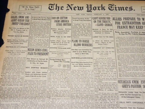 1920 FEBRUARY 6 NEW YORK TIMES - GALES & SNOW SWEPT THE COAST - NT 7862