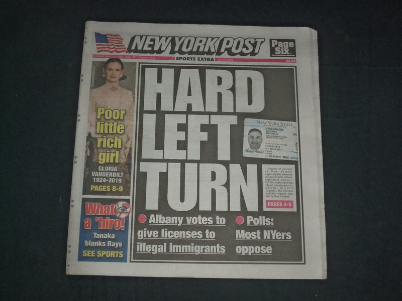2019 JUNE 18 NEW YORK POST NEWSPAPER - ALBANY VOTES TO GIVE LICENSES TO ILLEGALS