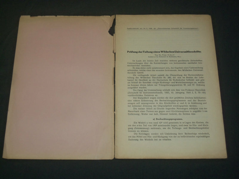 1926 PRUFUNG DER TEILUNG EINES WILDSCHEN UNIVERSALTHEODOLITS GERMAN BOOK- J 5926