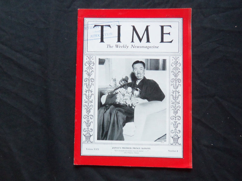1937 JULY 26 TIME MAGAZINE - JAPAN'S PREMIER PRINCE KONOYE - T 572