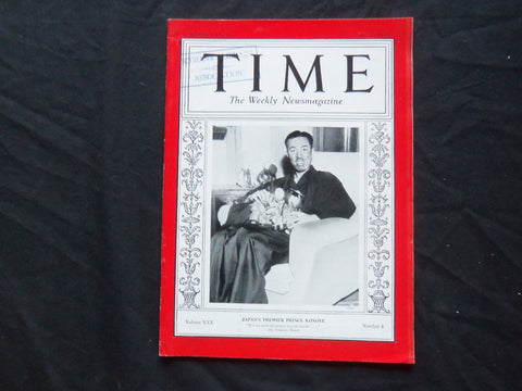 1937 JULY 26 TIME MAGAZINE - JAPAN'S PREMIER PRINCE KONOYE - T 572