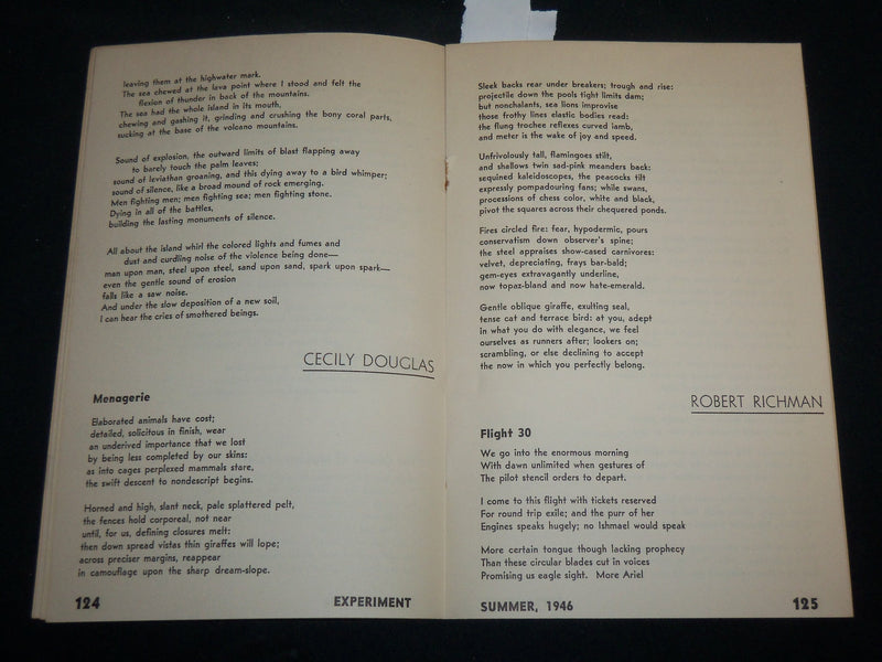 1946 SUMMER EXPERIMENT QUARTERLY OF NEW POETRY MAGAZINE - J 6584