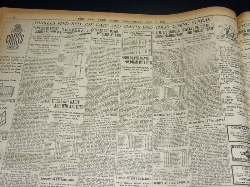 1920 MAY 5 NEW YORK TIMES NEWSPAPER - WOOD LEADS JOHNSON IN INDIANA - NT 8668