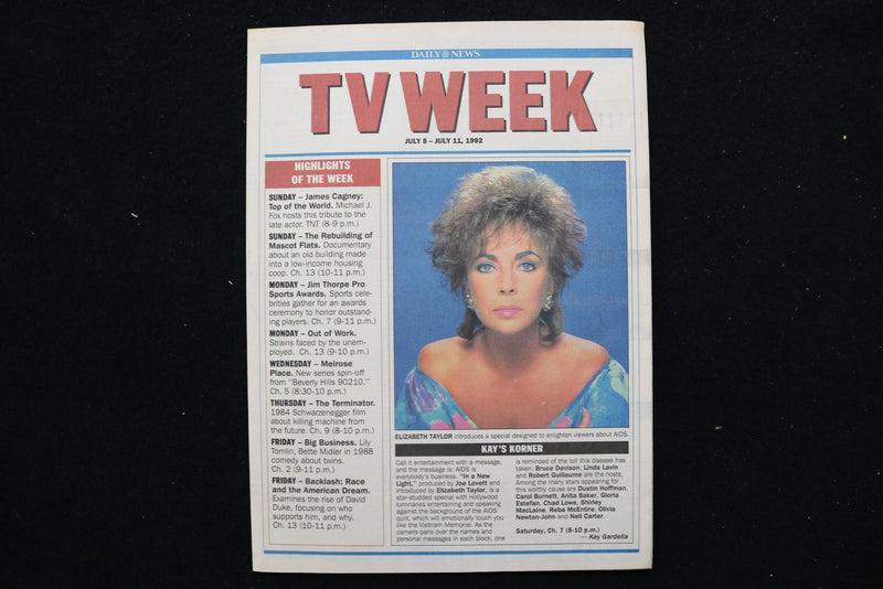 1992 JULY 5 DAILY NEWS TV WEEK MAGAZINE - ELIZABETH TAYLOR COVER - E 25460