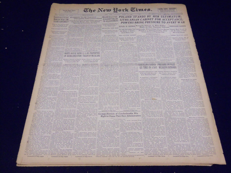 1938 MAR 19 NEW YORK TIMES - KENNEDY SAYS WAR POLICY RESTS ON INTEREST - NT 2472