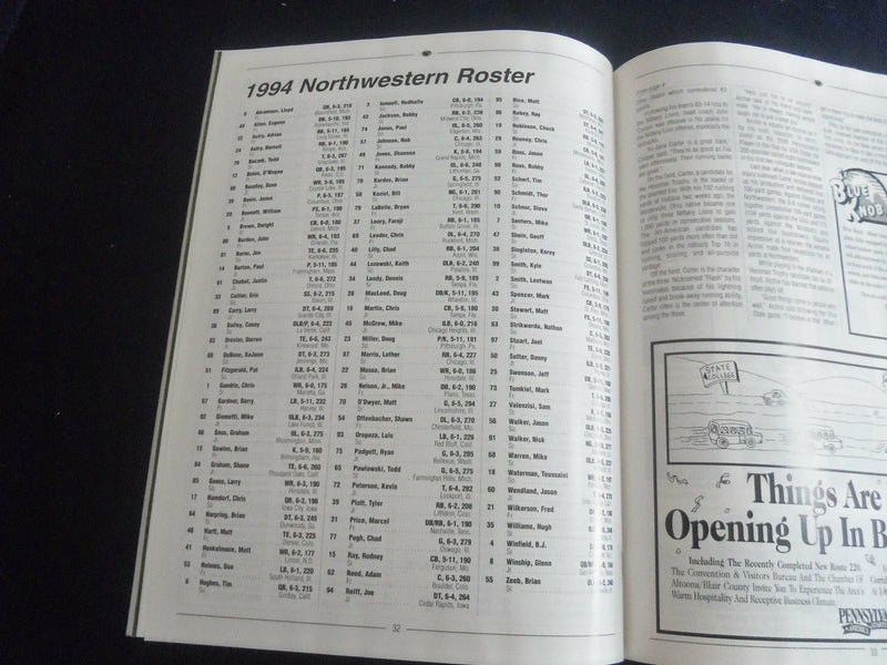 1994 NOV 19 FOOTBALL PROGRAM - PENN STATE UNIV VS NORTHWESTERN UNIV - SP 1215T