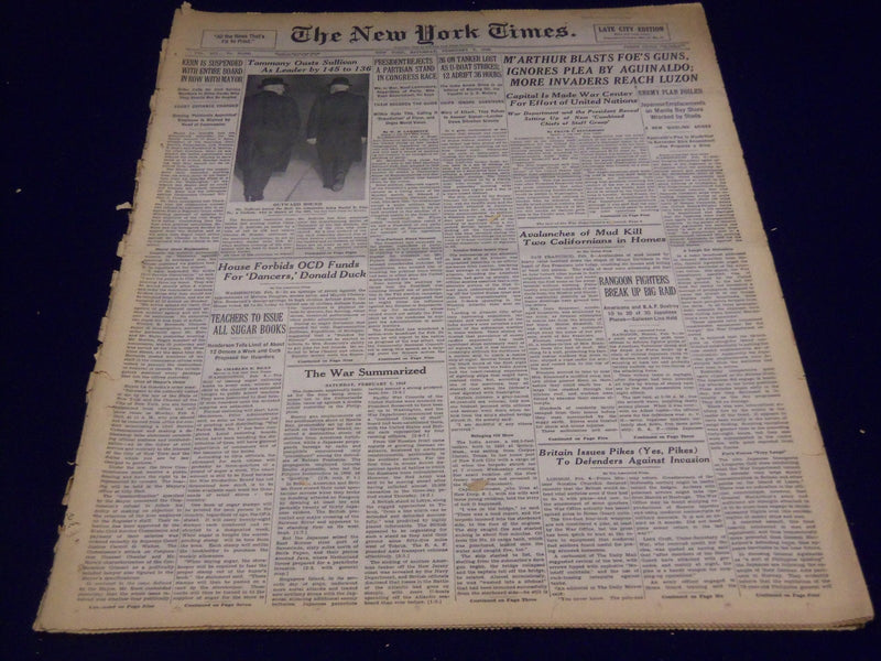 1942 FEBRUARY 7 NEW YORK TIMES - M'ARTHUR BLASTS FOES GUNS - NT 1594