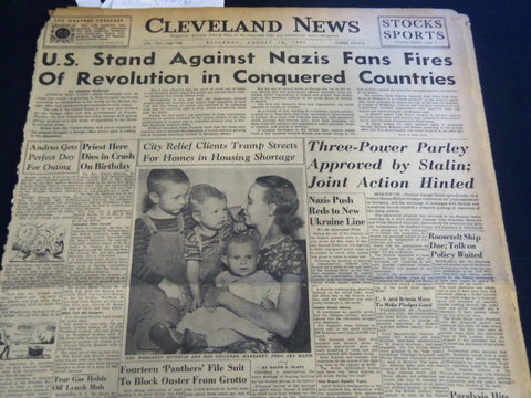1941 AUGUST 16 CLEVELAND NEWS NEWSPAPER U. S. STANDS AGAINST NAZIS FANS- NT 7411