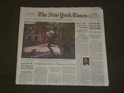 2018 NOV 20 NEW YORK TIMES - TECH STOCKS DIVE AS WALL ST. LOSES GAINS FOR MONTH