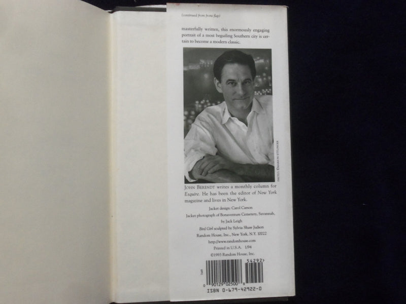 1994 MIDNIGHT IN THE GARDEN HARDCOVER BOOK - JOHN BERENDT - AUTOGRAPHED- KD 8922