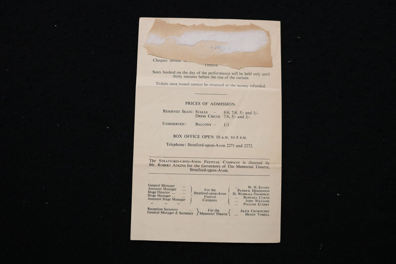 1944 SHAKESPEARE FESTIVAL PROGRAMS - LOT OF 3 & 2 TICKET STUBS - K 2822