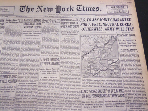 1953 SEPT 25 NEW YORK TIMES - U. S. TO ASK FOR A FREE NEUTRAL KOREA - NT 4616