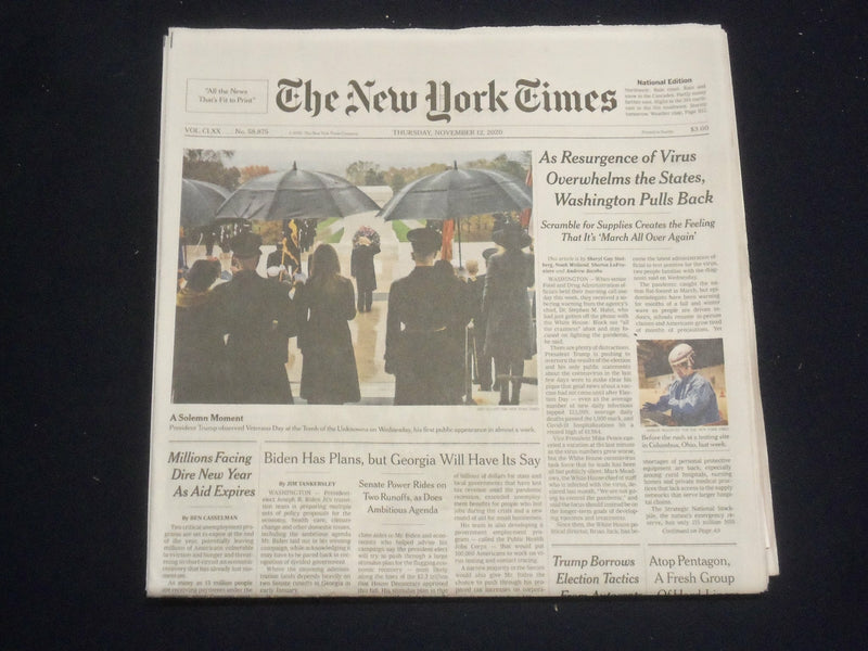2020 NOVEMBER 12 NEW YORK TIMES - RESURGENCE OF VIRUS OVERWELMS THE STATES