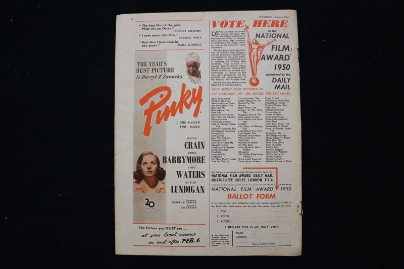 1950 FEBRUARY 4 PICTUREGOER MAGAZINE - ROBERT DONAT COVER - E 26027