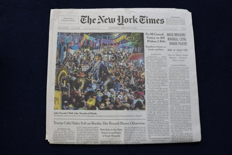 2024 FEB 14 NEW YORK TIMES - HOUSE IMPEACHES MAYORKAS, CITING BORDER POLICIES