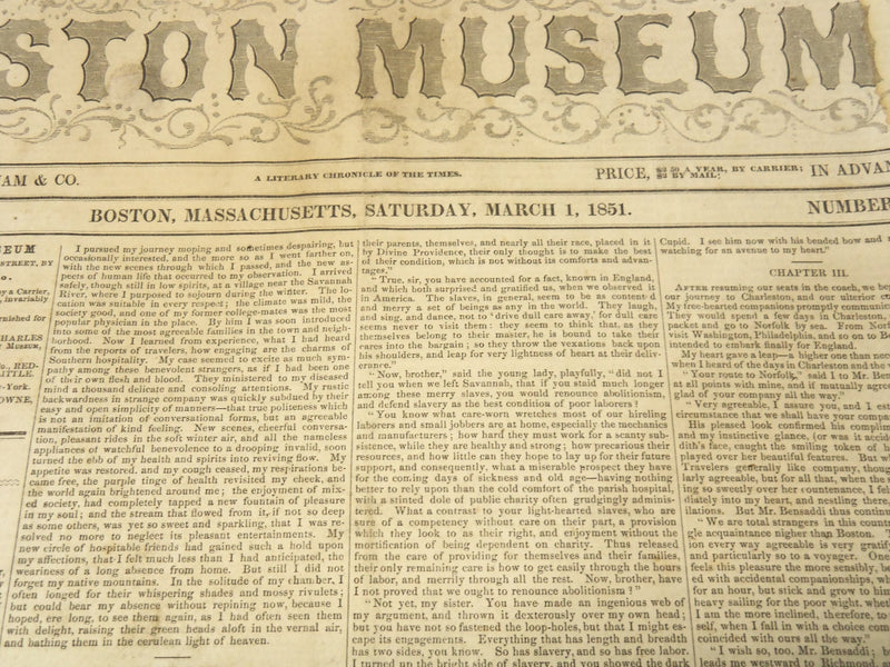 1851 MARCH 1 BOSTON MUSEUM NEWSPAPER - JUDITH BENSADDI A TALE - STEAMER- NP 9031
