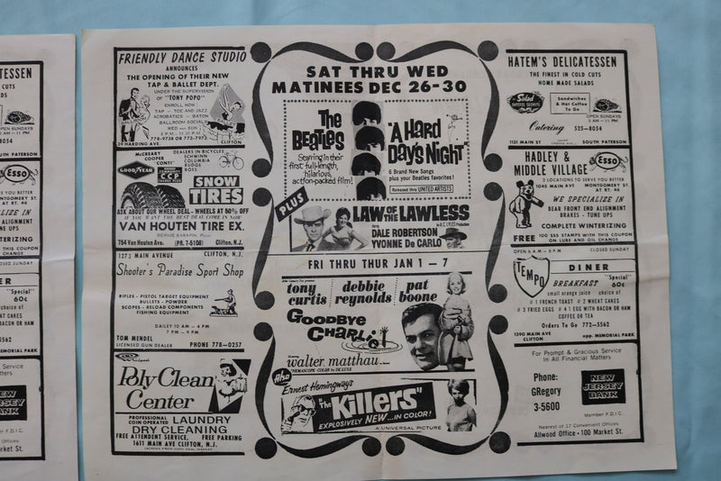 1964 NEW CLIFTON THEATRE PROGRAM-A HARD DAY'S NIGHT-LOT OF 2 -CLIFTON,NJ- K 2535