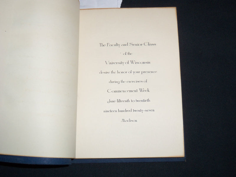 1927 WISCONSIN COMMENCEMENT WEEK BOOK - J 9021
