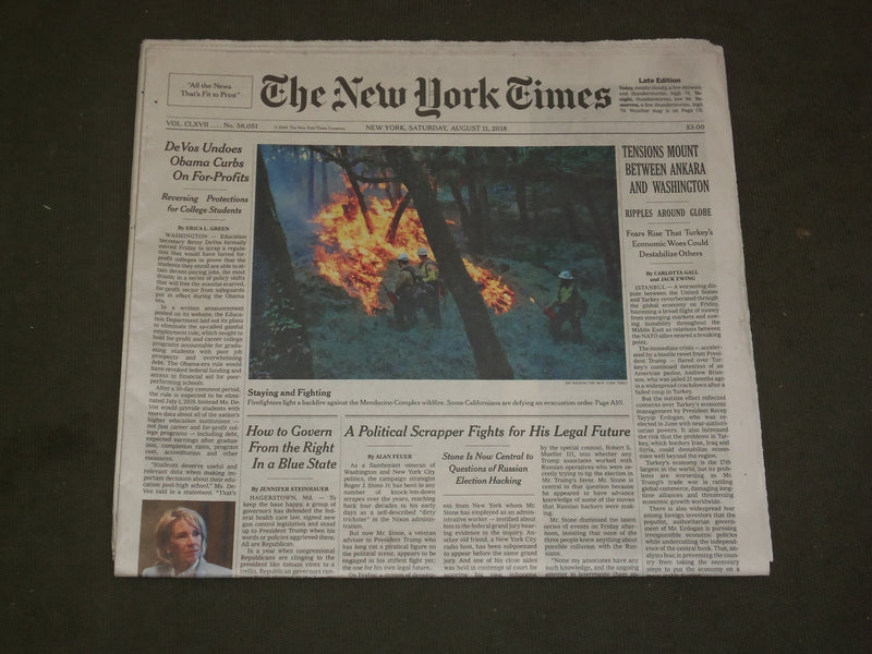 2018 AUGUST 11 NEW YORK TIMES - BETSY DEVOS UNDOES OBAMA CURBS ON FOR-PROFITS