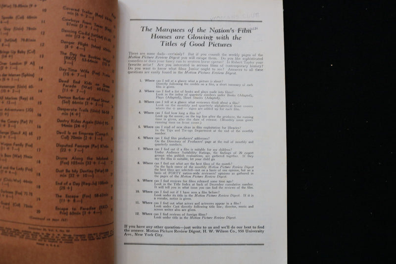 1939 DECEMBER 25 MOTION PICTURE REVIEW DIGEST SOFTCOVER BOOK - K 2916
