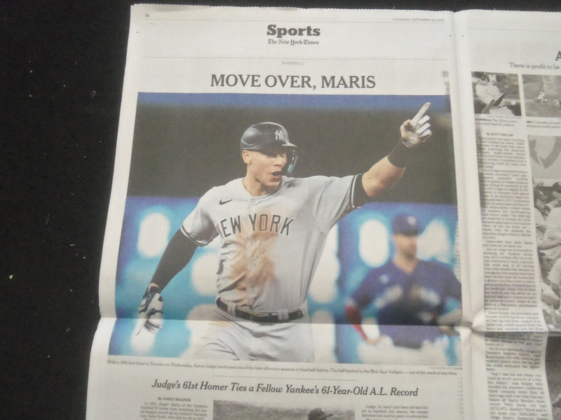 2022 SEPTEMBER 29 NEW YORK TIMES - AARON JUDGE HITS HIS 61ST HOME RUN OF SEASON