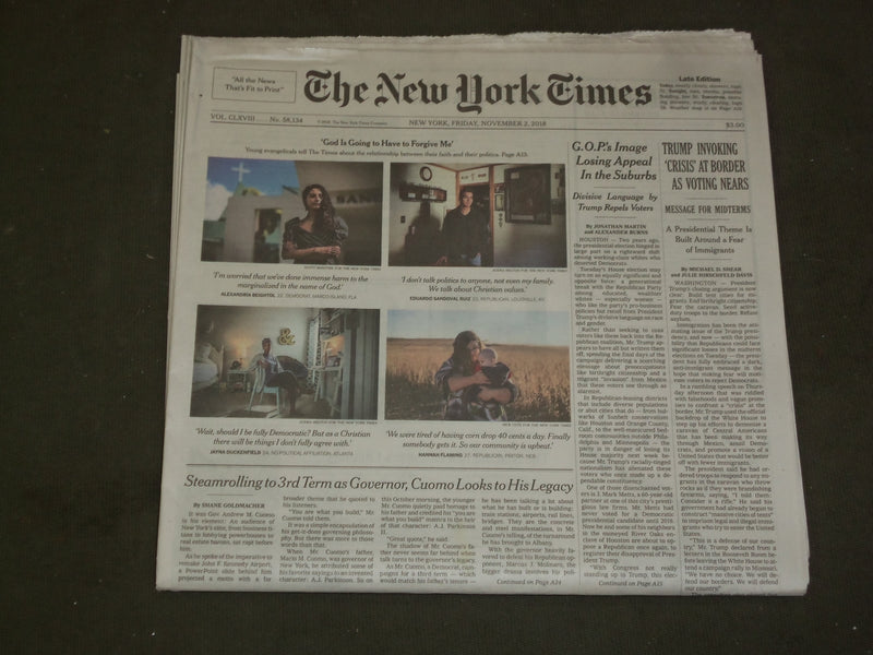 2018 NOVEMBER 2 NEW YORK TIMES - TRUMP INVOKING CRISIS AT BORDER AS VOTING NEARS