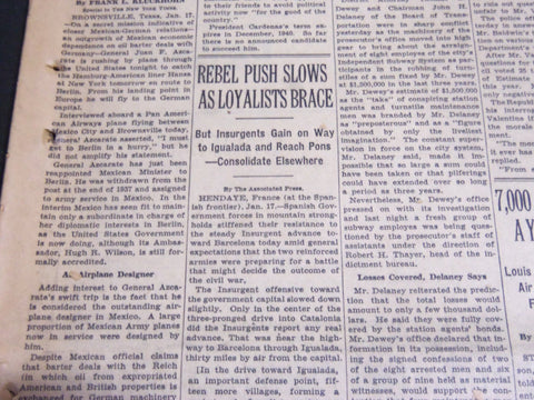 1939 JANUARY 18 NEW YORK TIMES - REBEL PUSH SLOWS AS LOYALISTS BRACE- NT 6833