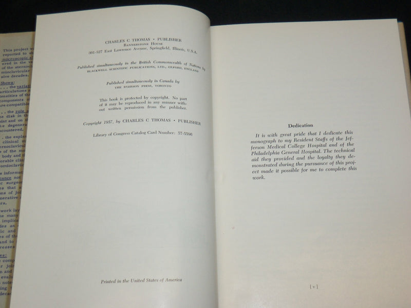 1957 DEGENERATIVE CHANGES IN THE STERNOCLAVICULAR JOINTS BOOK DEPALMA - KD 6362