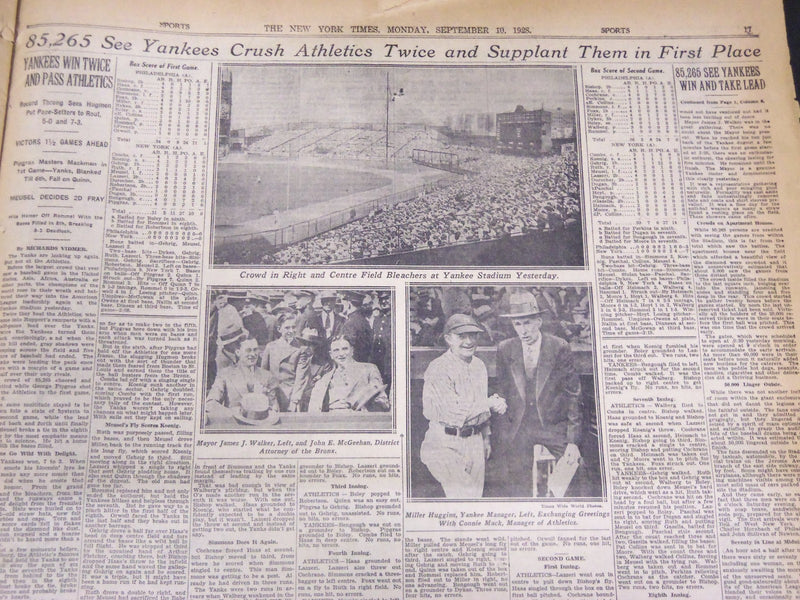 1928 SEPTEMBER 2 NEW YORK TIMES - 85,265 SEE YANKEES WIN TWICE - NT 5355
