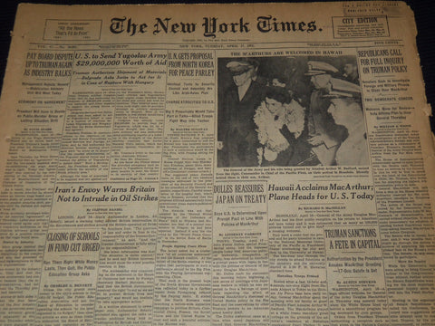 1951 APRIL 17 NEW YORK TIMES - M'ARTHURS WELCOMED IN HAWAII - NT 2268