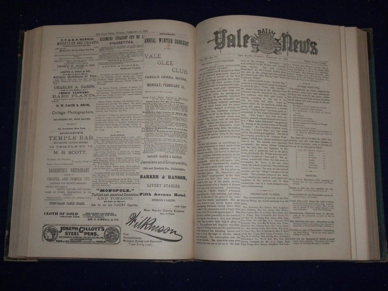 1883-1884 SEP-JUN YALE NEWS MAGAZINE BOUND VOLUME NO. 7 - GREAT ADS - KD 726G