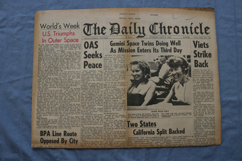 1965 JUNE 5 THE DAILY CHRONICLE NEWSPAPER - GEMINI TWINS DOING WELL - NP 8516