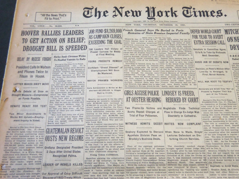1930 DECEMBER 18 NEW YORK TIMES - DROUGHT BILL IS SPEEDED - NT 5734