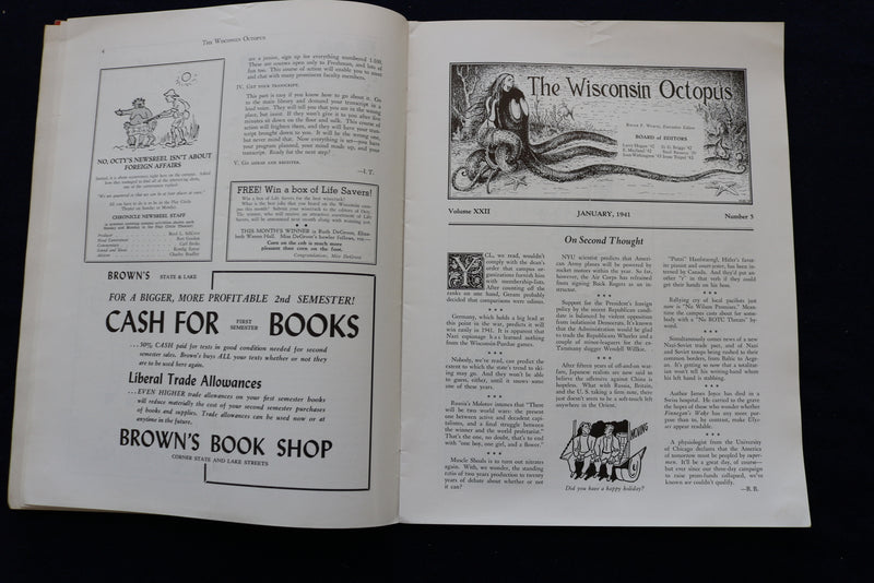 1941 THE WISCONSIN OCTOPUS MAGAZINE - UNIVERSITY OF WISCONSIN -LOT OF 6 - O 3399