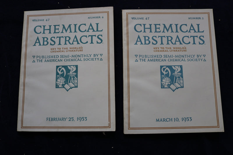 1953 CHEMICAL ABSTRACTS SEMI-MONTHLY MAGAZINE-LOT OF 21 -VOL. 47 #S 2-22 -O 3377