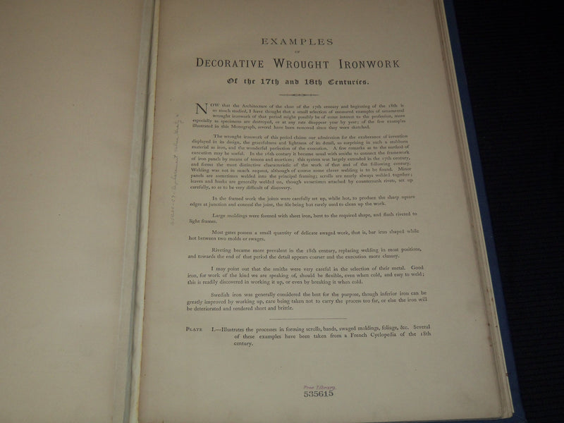 1879 EXAMPLES OF DECORATIVE WROUGHT IRONWORK 17TH & 18TH CENTURIES - #34