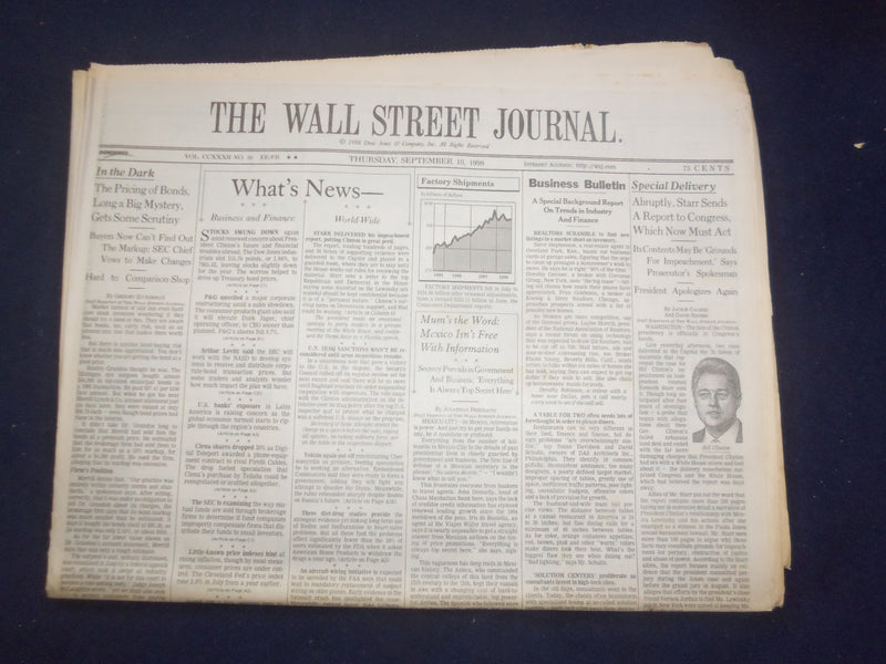 1998 SEP 10 THE WALL STREET JOURNAL - STARR SENDS REPORT TO CONGRESS - WJ 115