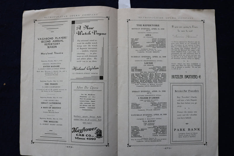 1930 APRIL AIDA -METROPOLITAN OPERA CO. PROGRAM - PONSELLE-PINZA-TIBBETT- K 1698
