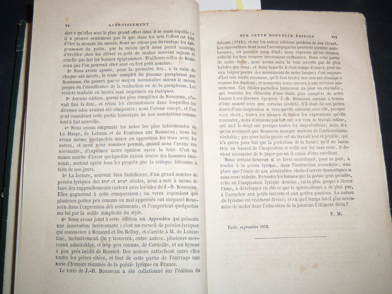 1852 OEUVRES LYRIQUES DE B. ROUSSEAU VOLUME BY M. E. MANUEL - KD 4815J