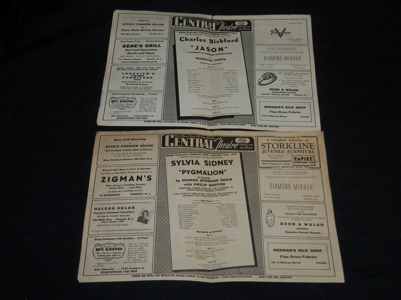 1942 CENTRAL THEATRE PROGRAMS LOT OF 3 ISSUES - PASSAIC, NEW JERSEY - J 5801